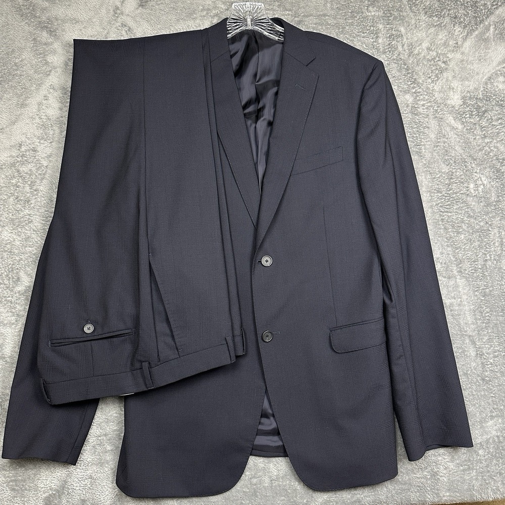Z-Zegna Men's Suit Size 40L Blazer Pants 32 Inch Navy Blue Plaid 100% 28QCGN